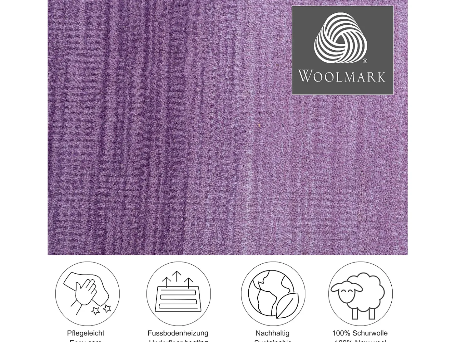 Tapete de lã com degradê de cores 140x200 cm roxo Wool Comfort