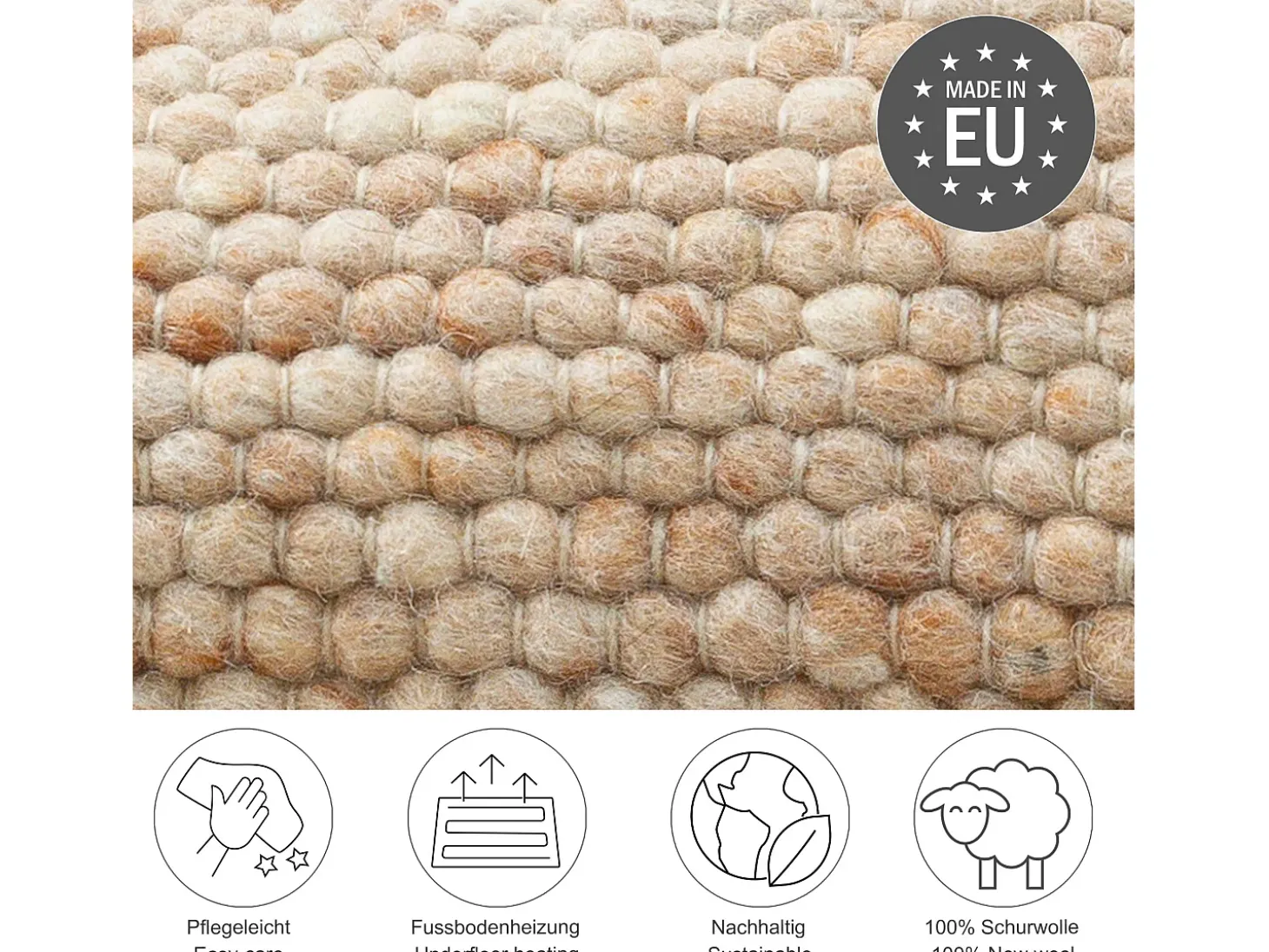 Tapete de lã reversível tecido à mão 70x140 cm bege escuro Alpen