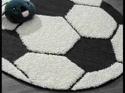 Tapete Lou Infantil Futebol - Preto Branco - 160 cm Redondo