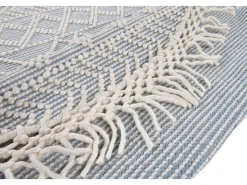 Tapete tecido à mão com design étnico 140x140 cm azul Colored Macrame