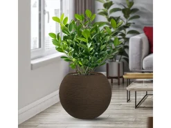 Vaso de resina Botticelli Marrone com design esférico, ideal para plantas de interior e exterior, 40 cm de diâmetro x 33 cm de altura.