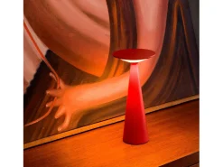 Zafferano Damina - Luminária de mesa LED recarregável, regulador de intensidade por toque, bateria de 8 horas, IP65 - Sem fio, alumínio vermelho