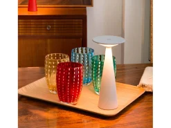 Zafferano Damina - Luminária de mesa LED recarregável, regulador de intensidade por toque, bateria de 8 horas, IP65 - Sem fio, alumínio branco