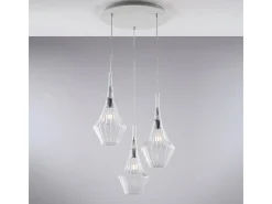 Zeus - Suspensão de ferro com vidro pirex transparente 3 luzes 149 - Ø50 - BL270-S3-TR