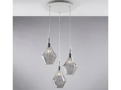 Zeus - Suspensão de ferro com vidro pirex cinza 3 luzes 149 - Ø50 - BL270-S3-GR
